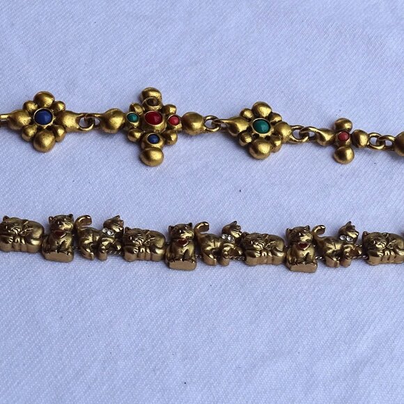 Lot of 2 Gold Toned Linked Bracelets - Picture 1 of 11